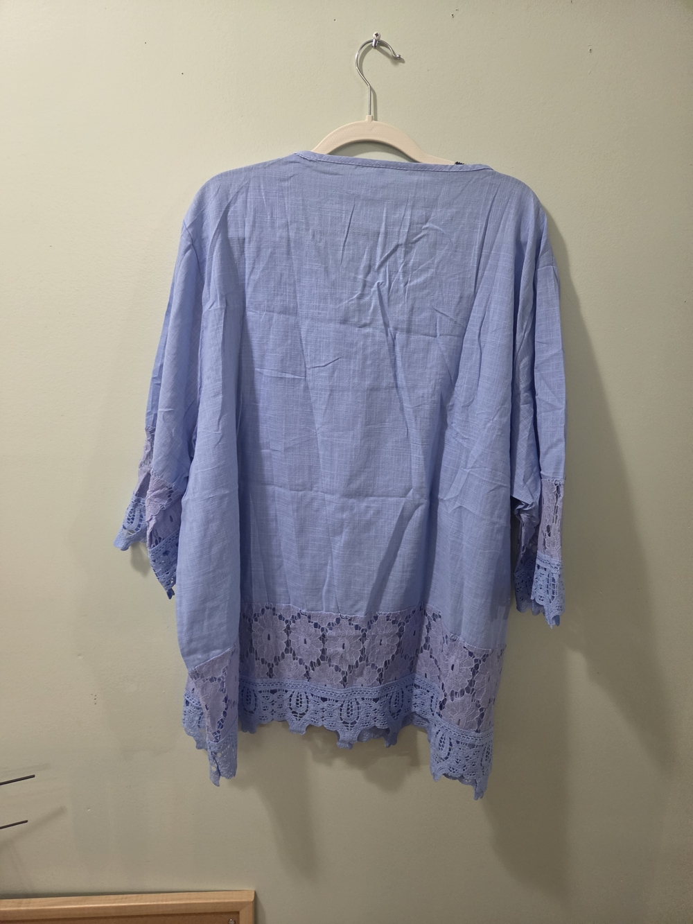 Light Blue Embroidered Crochet-Trim Tunic Top - Picture 4 of 7